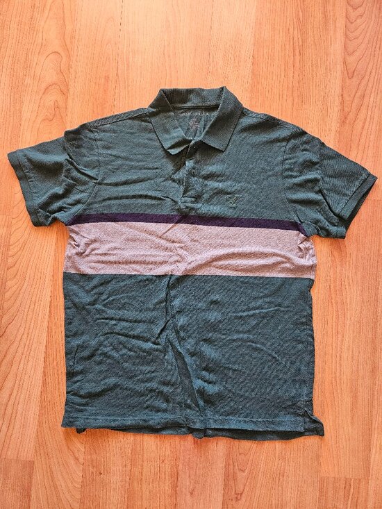 American Eagle Outfitters Other - Like new! Green American Eagle polo with gray & Navy stripe - Medium